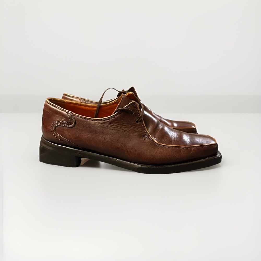 Oliver Sweeney Brown Leather Derby Dress Shoes Brogue Lace Up Square Toe 10